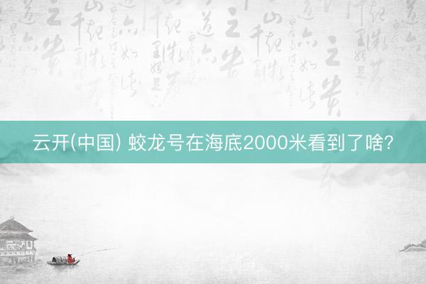 云开(中国) 蛟龙号在海底2000米看到了啥?