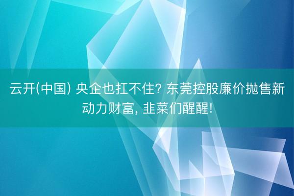 云开(中国) 央企也扛不住? 东莞控股廉价抛售新动力财富， 韭菜们醒醒!
