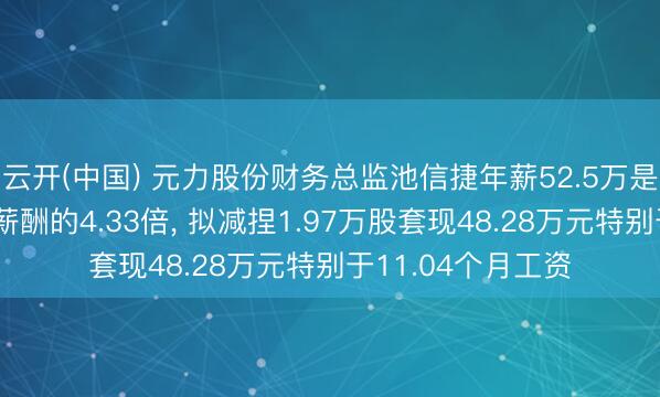 云开(中国) 元力股份财务总监池信捷年薪52.5万是公司东说念主均薪酬的4.33倍， 拟减捏1.97万股套现48.28万元特别于11.04个月工资
